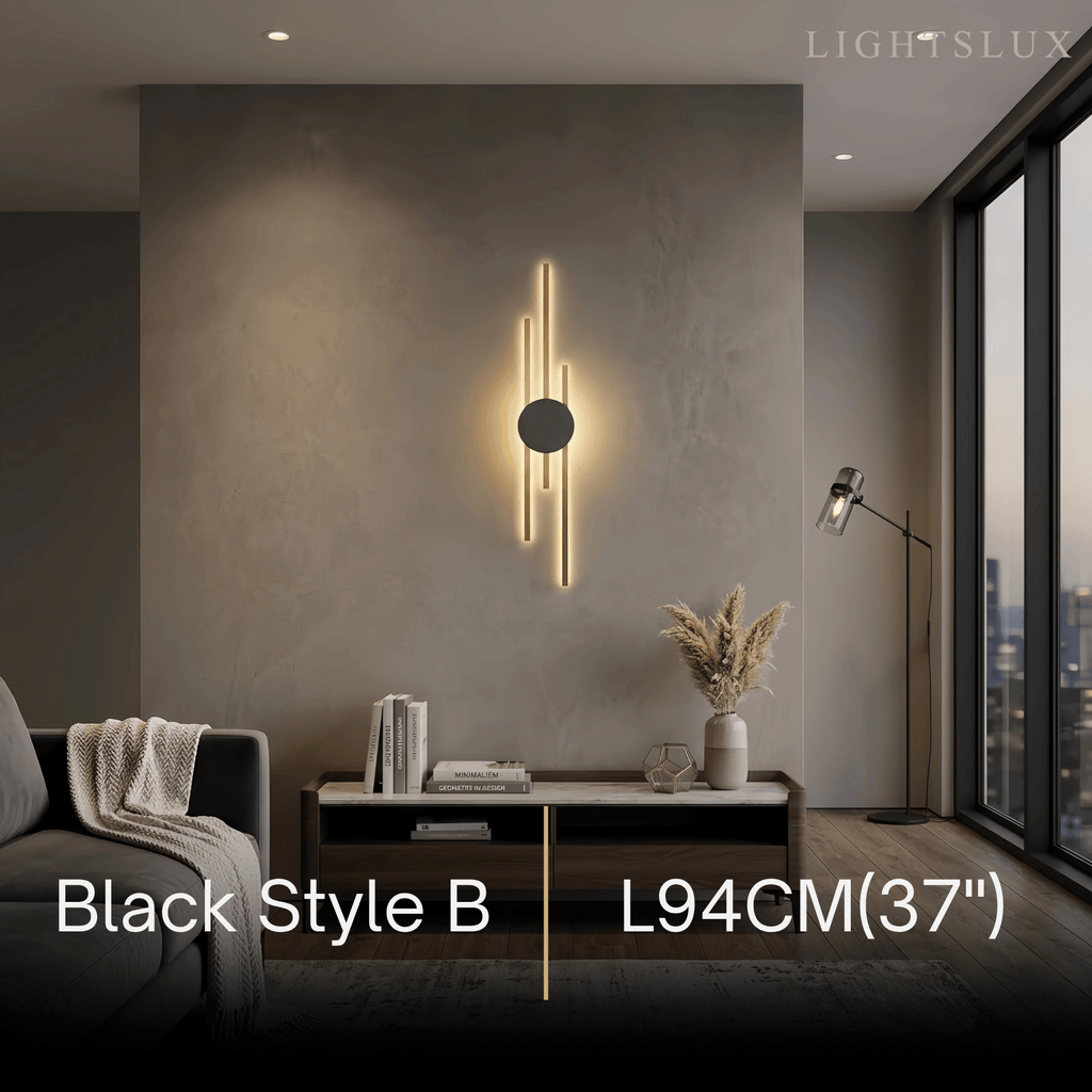 Modern Linear Wall Lamp - Black/Gold Metal for Living Room - Flindria