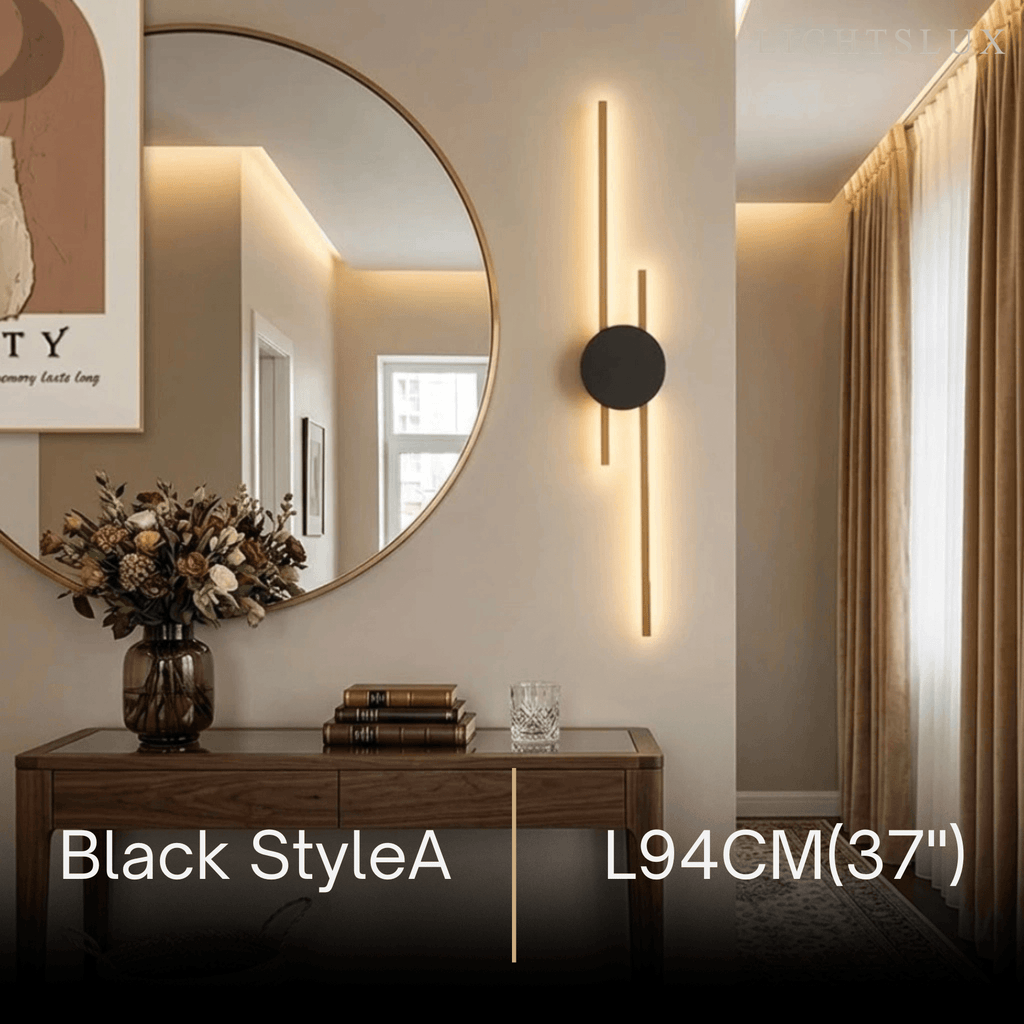 Modern Linear Wall Lamp - Black/Gold Metal for Living Room - Flindria