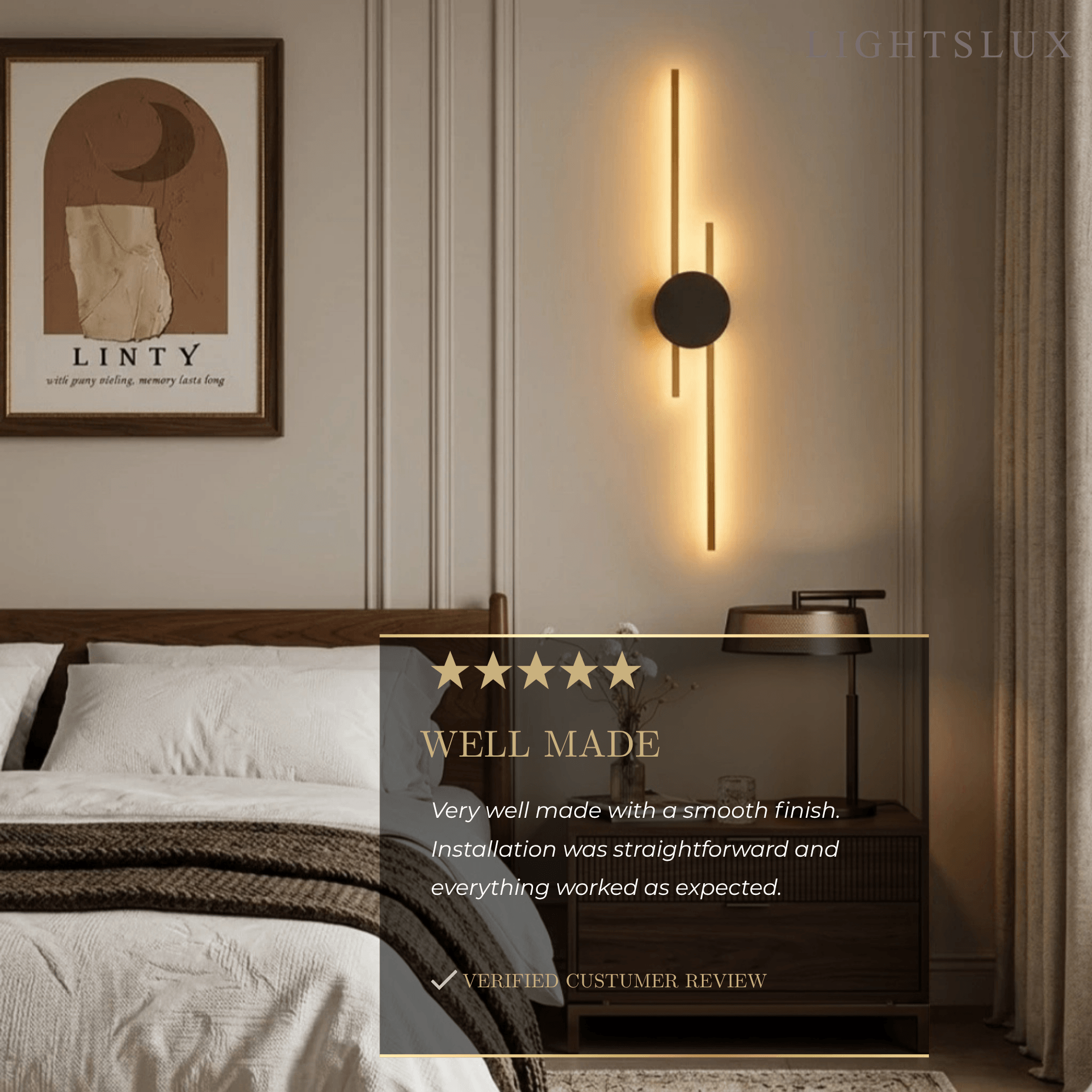 Modern Linear Wall Lamp - Black/Gold Metal for Living Room - Flindria