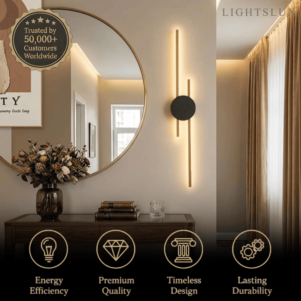 Modern Linear Wall Lamp - Black/Gold Metal for Living Room - Flindria
