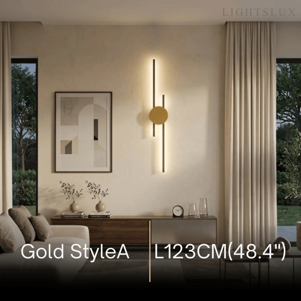 Modern Linear Wall Lamp - Black/Gold Metal for Living Room - Flindria