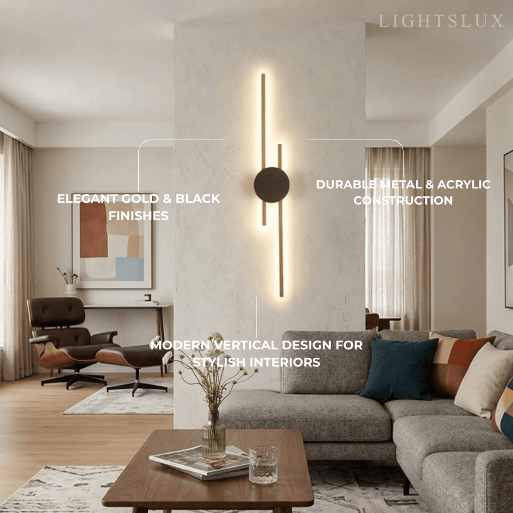 Modern Linear Wall Lamp - Black/Gold Metal for Living Room - Flindria