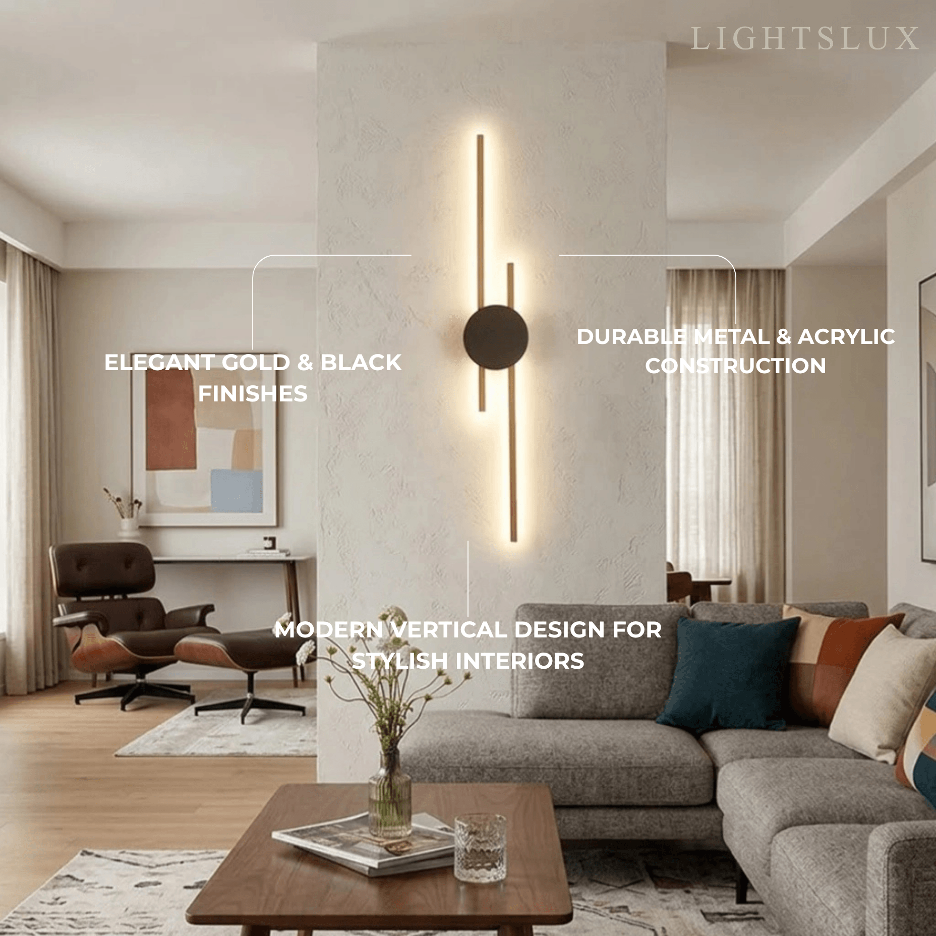 Modern Linear Wall Lamp - Black/Gold Metal for Living Room - Flindria