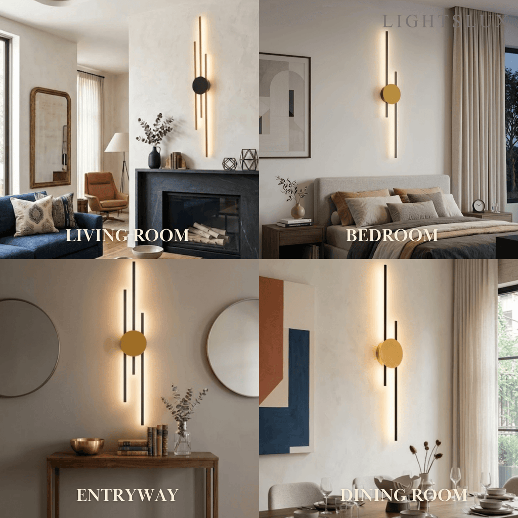Modern Linear Wall Lamp - Black/Gold Metal for Living Room - Flindria