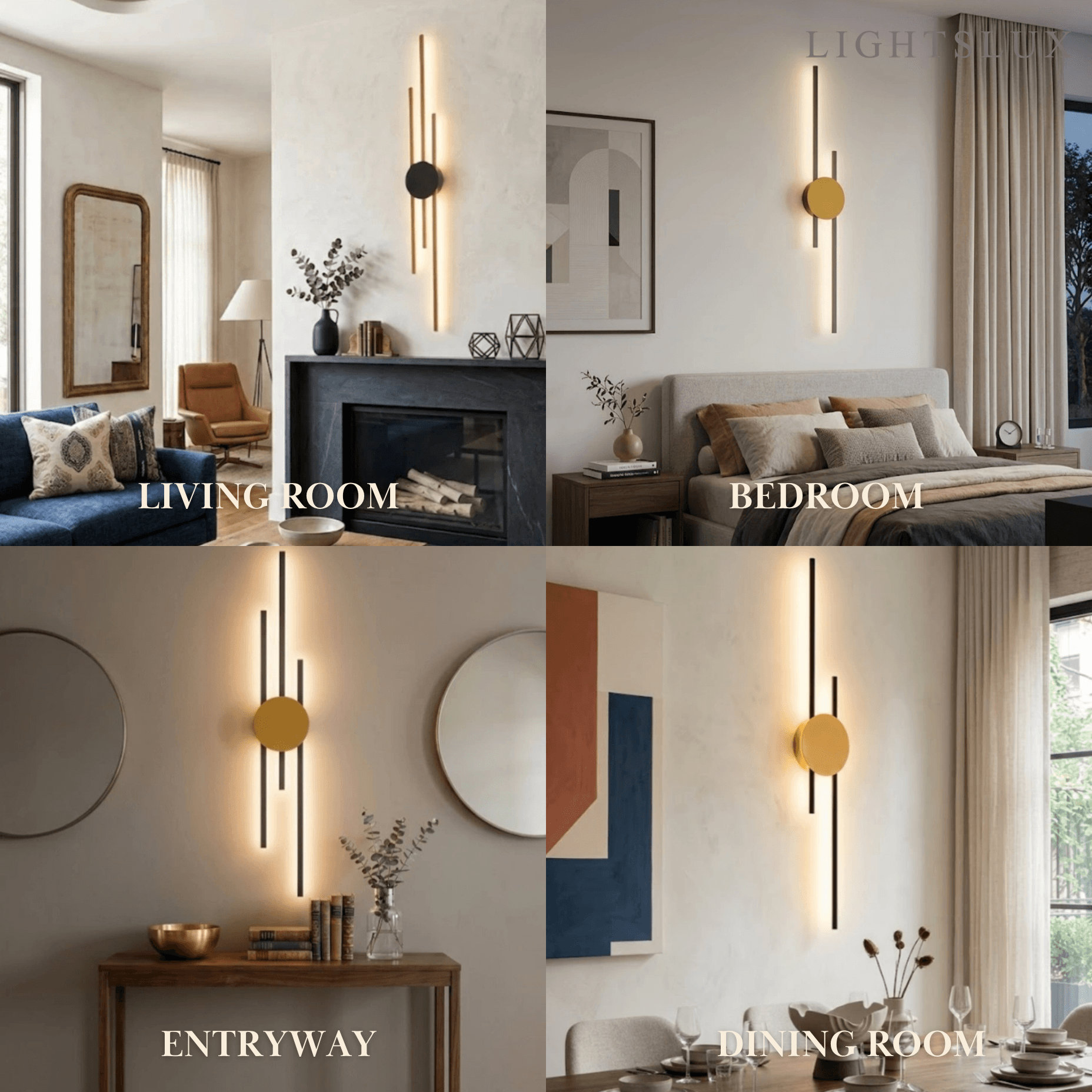 Modern Linear Wall Lamp - Black/Gold Metal for Living Room - Flindria