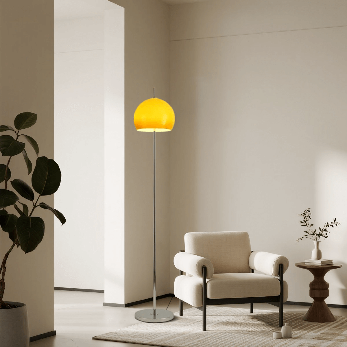 Modern Round Floor Lamp - Metal/Glass in Orange for Living Room - Flindria