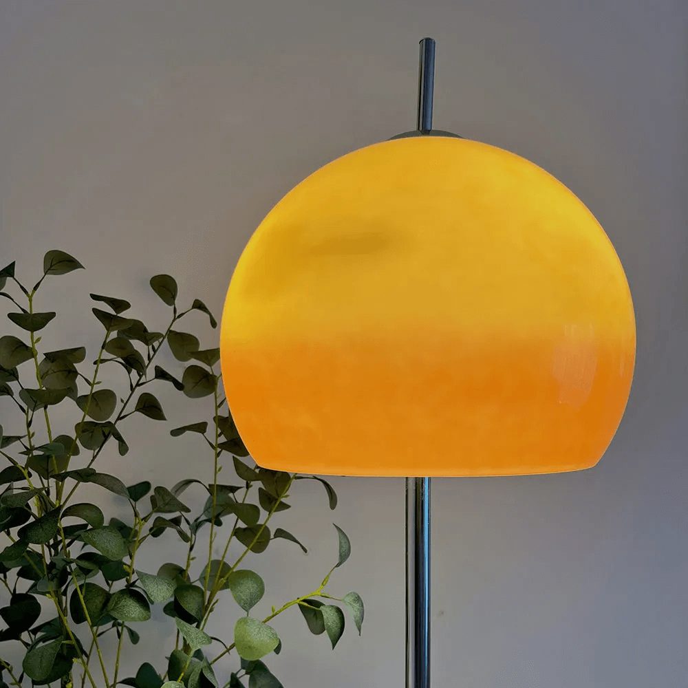 Modern Round Floor Lamp - Metal/Glass in Orange for Living Room - Flindria