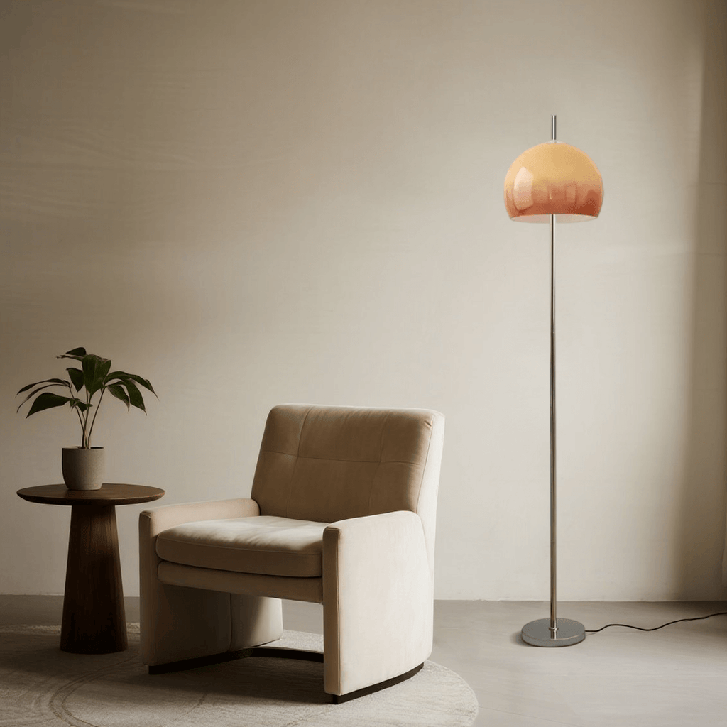 Modern Round Floor Lamp - Metal/Glass in Orange for Living Room - Flindria