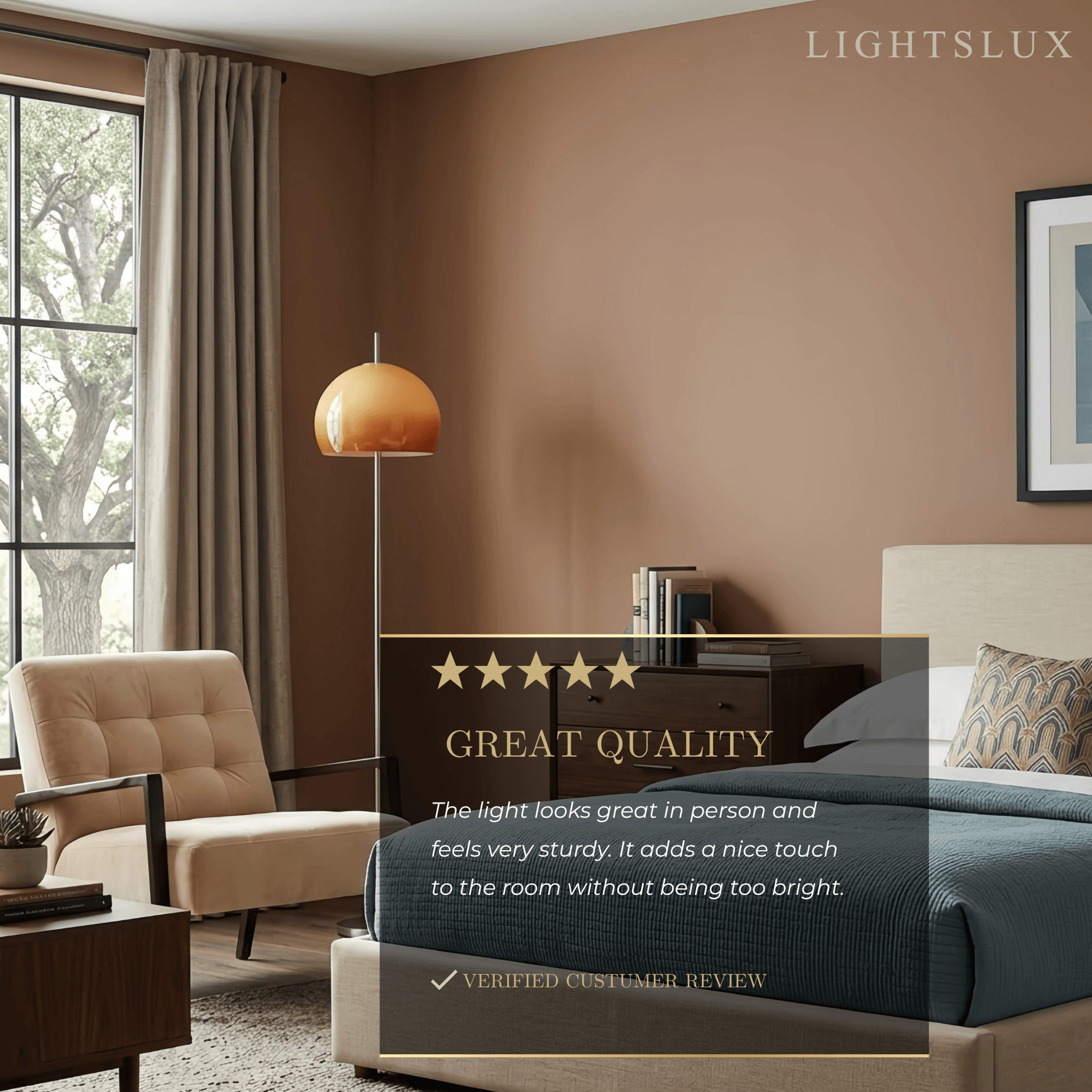 Modern Round Floor Lamp - Metal/Glass in Orange for Living Room - Flindria