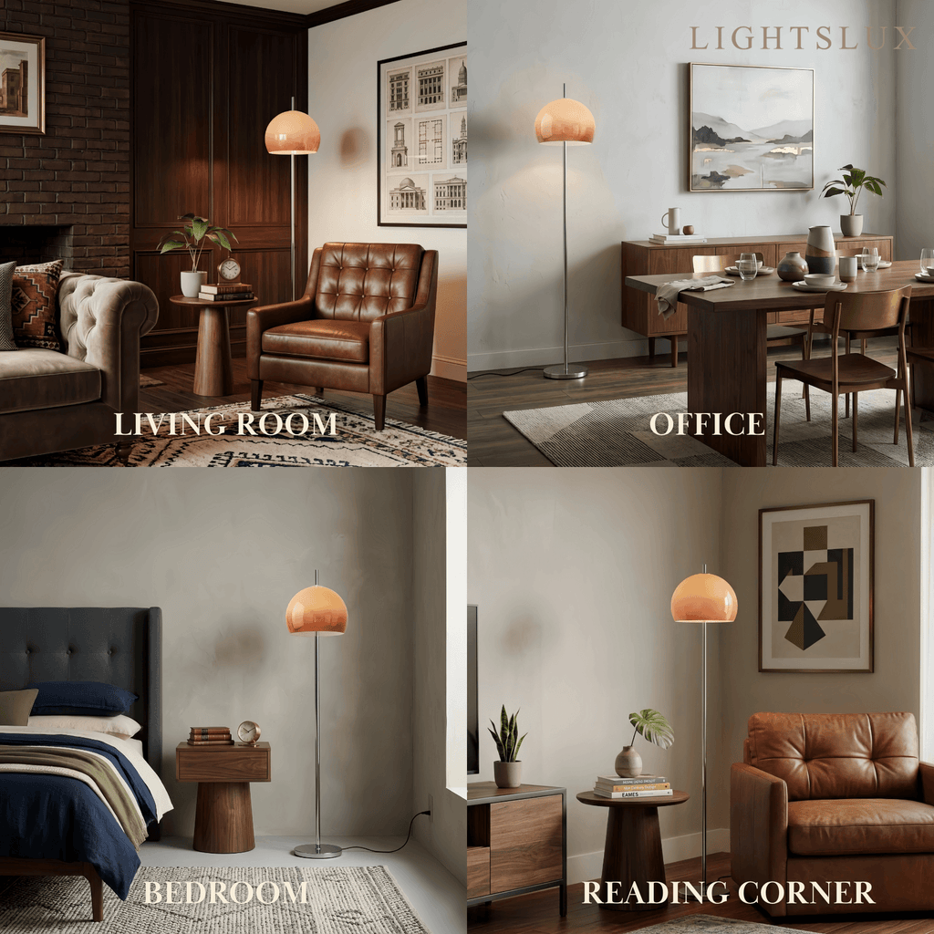 Modern Round Floor Lamp - Metal/Glass in Orange for Living Room - Flindria