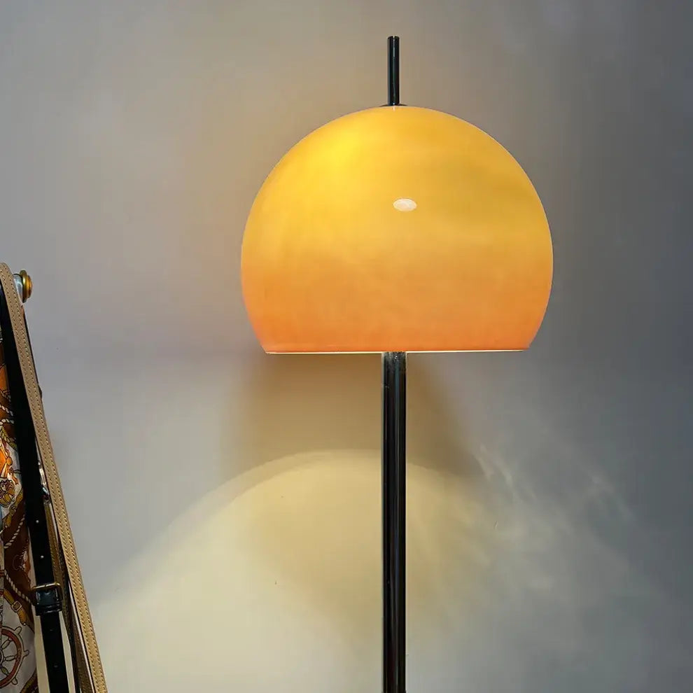 Modern Round Floor Lamp - Metal/Glass in Orange for Living Room - Flindria