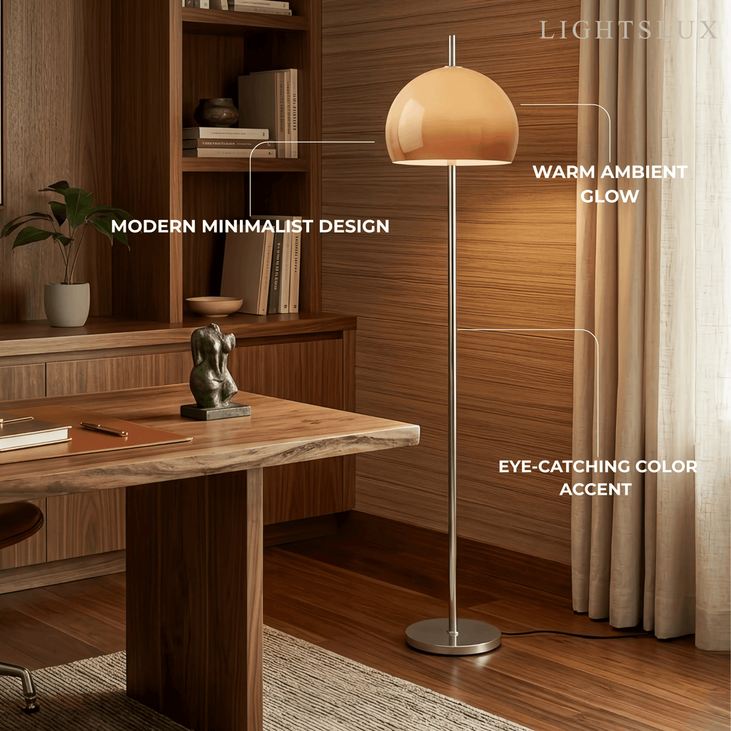 Modern Round Floor Lamp - Metal/Glass in Orange for Living Room - Flindria