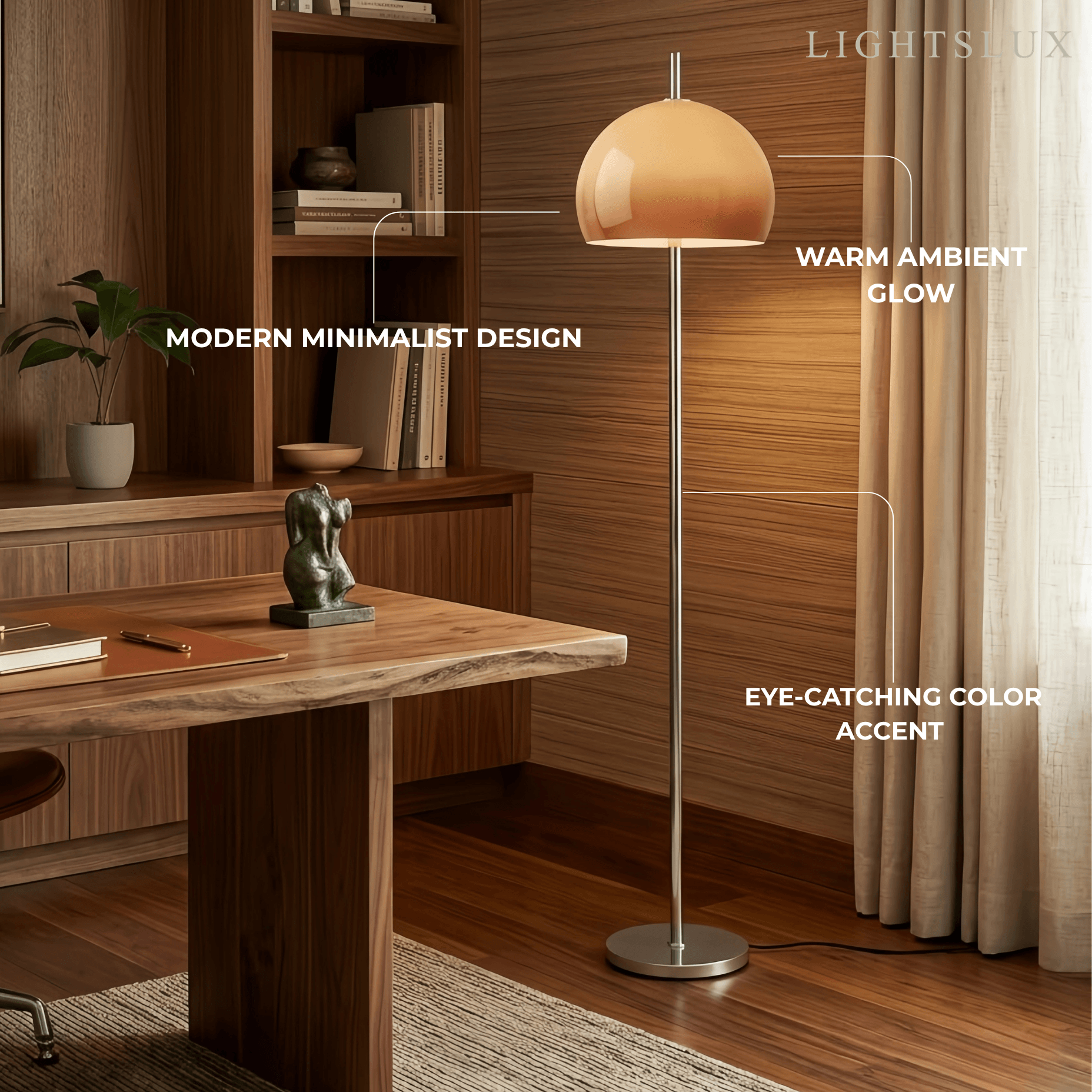Modern Round Floor Lamp - Metal/Glass in Orange for Living Room - Flindria