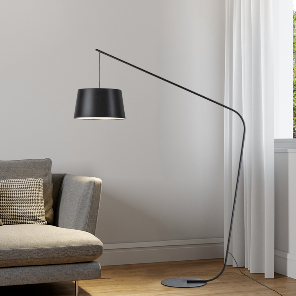 Modern Black Floor Lamp - Metal & Fabric Shade with LED for Living Room/Dining Room - Flindria