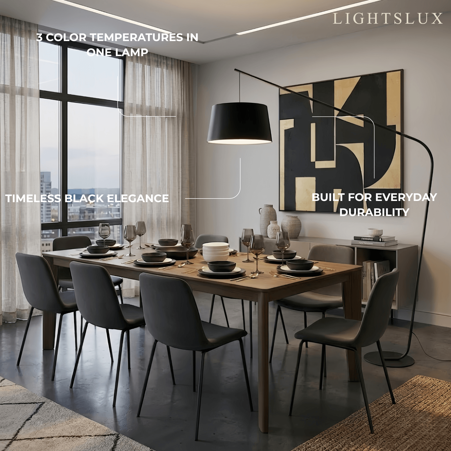 Lampadaire Moderne Noir - Métal & Abat-jour en Tissu avec LED pour Salon/Salle à Manger - Flindria