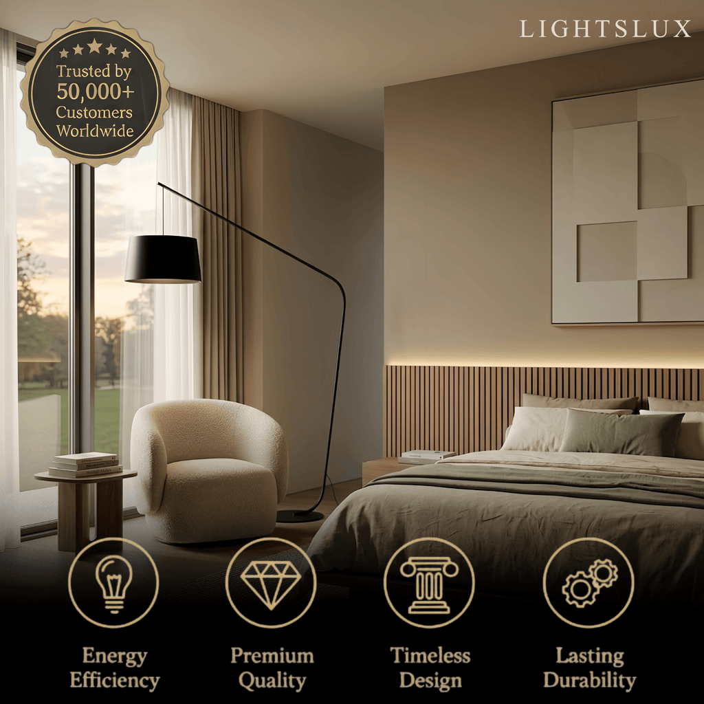 Modern Black Floor Lamp - Metal & Fabric Shade with LED for Living Room/Dining Room - Flindria