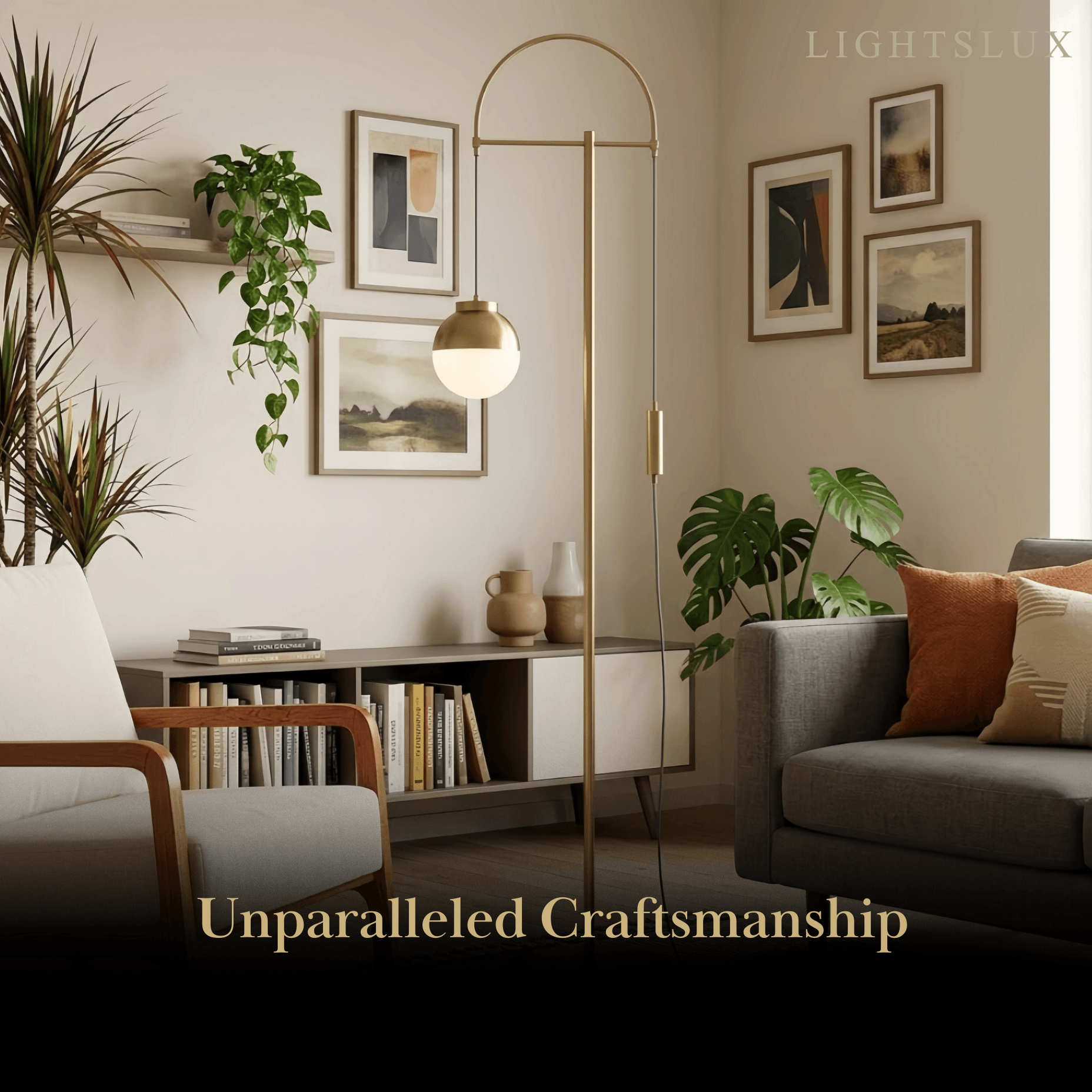 Moderne Guld Gulvlampe – Buet Metal Design til Stue - Flindria