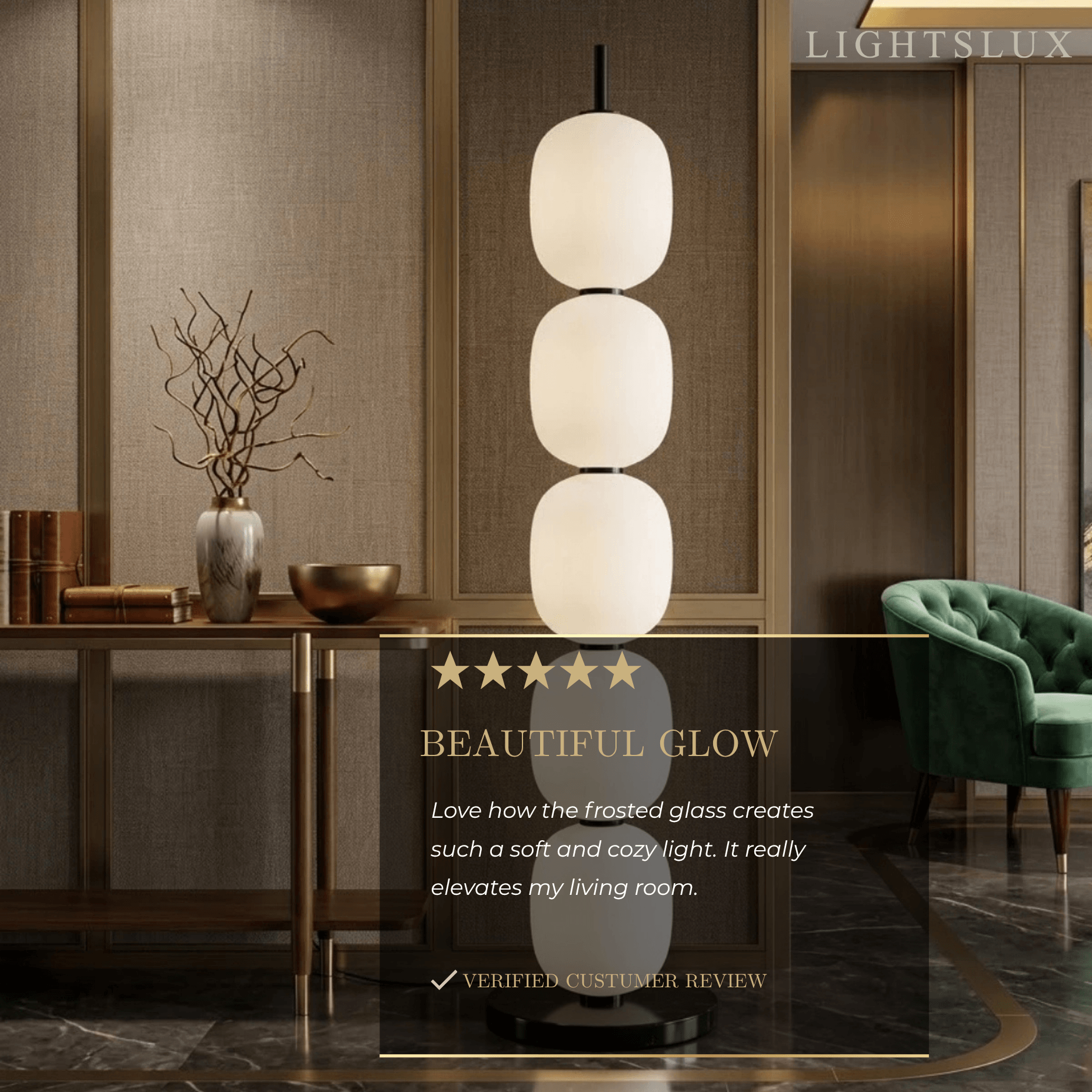 Moderne hvit gulvlampe – glasslanterne-design for stue - Flindria