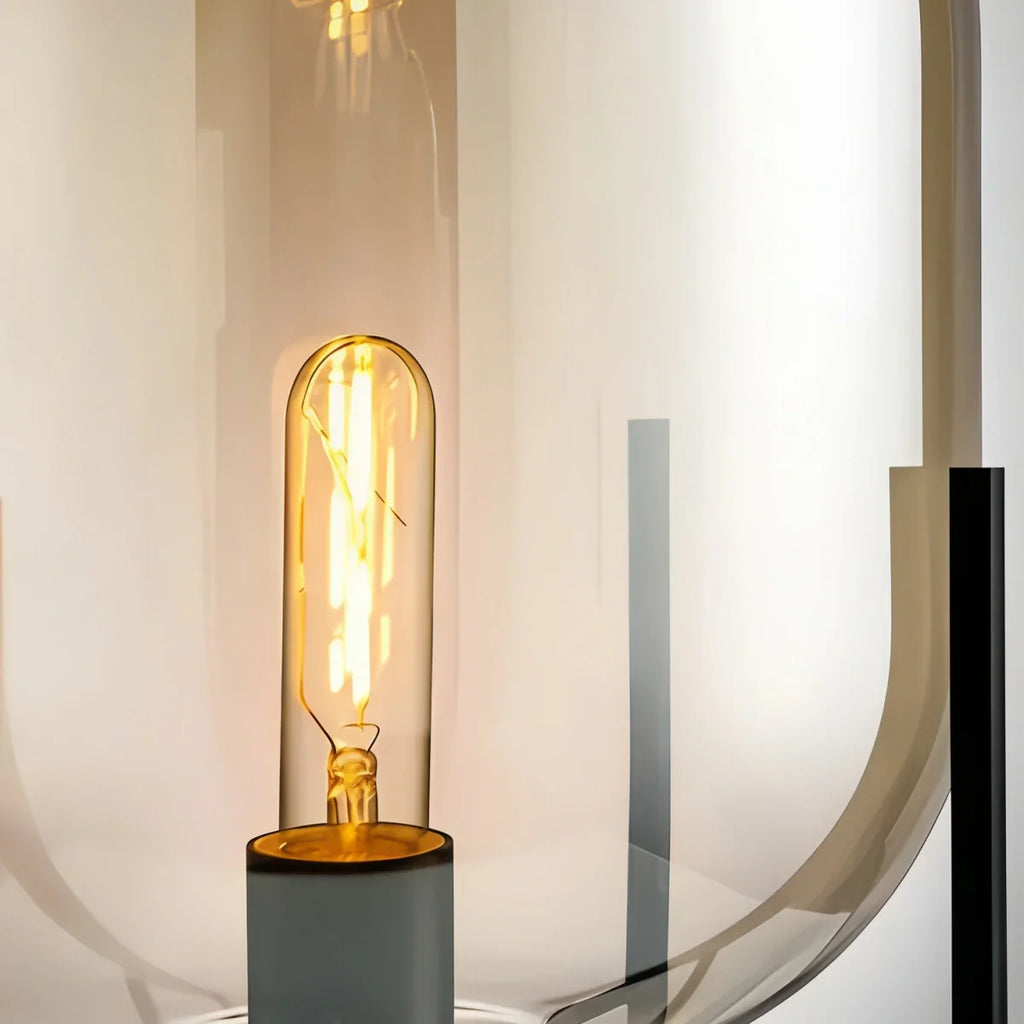 Designer Floor Lamp – Clear Glass & Metal Elliptical Design for Living Room - Flindria