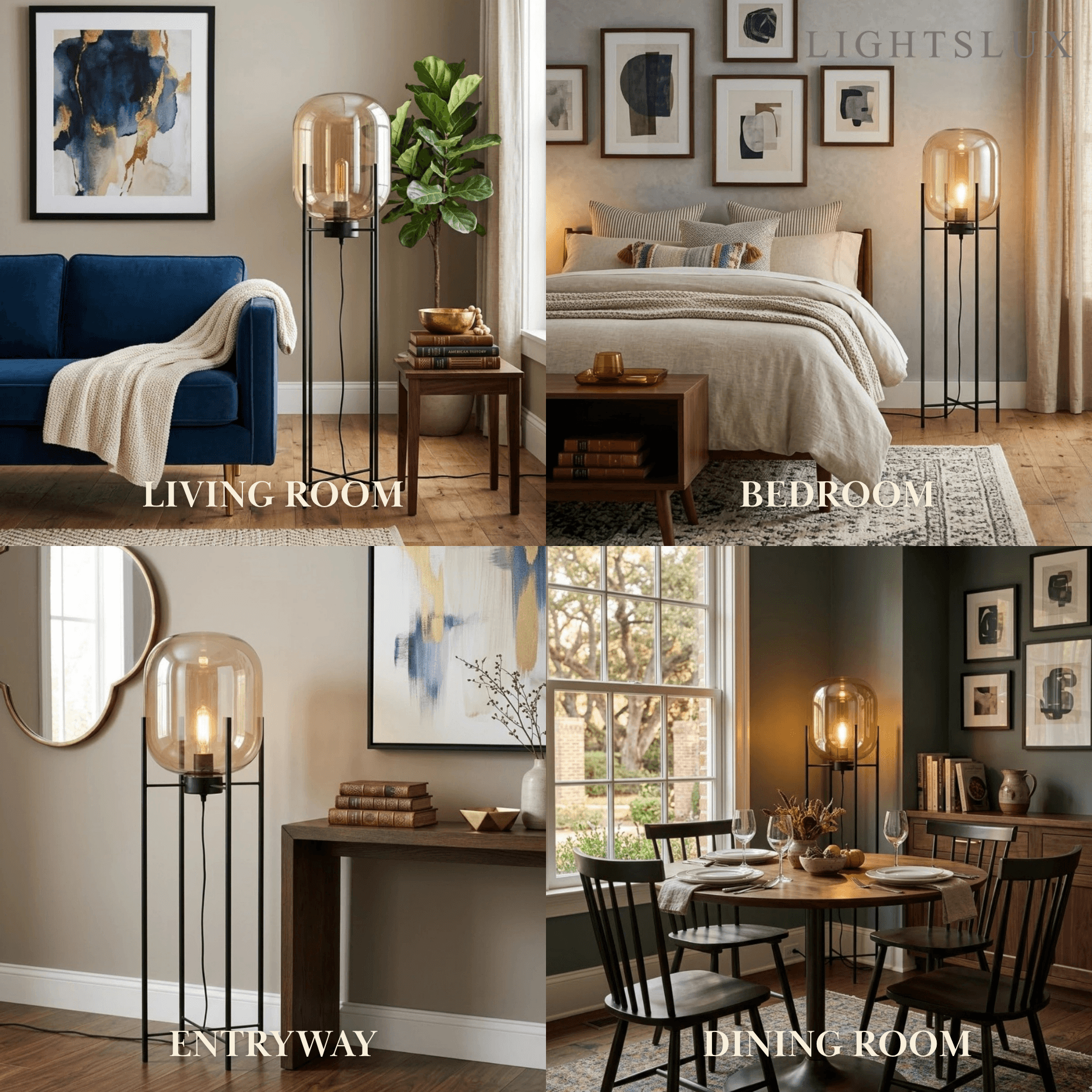 Designer Floor Lamp – Clear Glass & Metal Elliptical Design for Living Room - Flindria