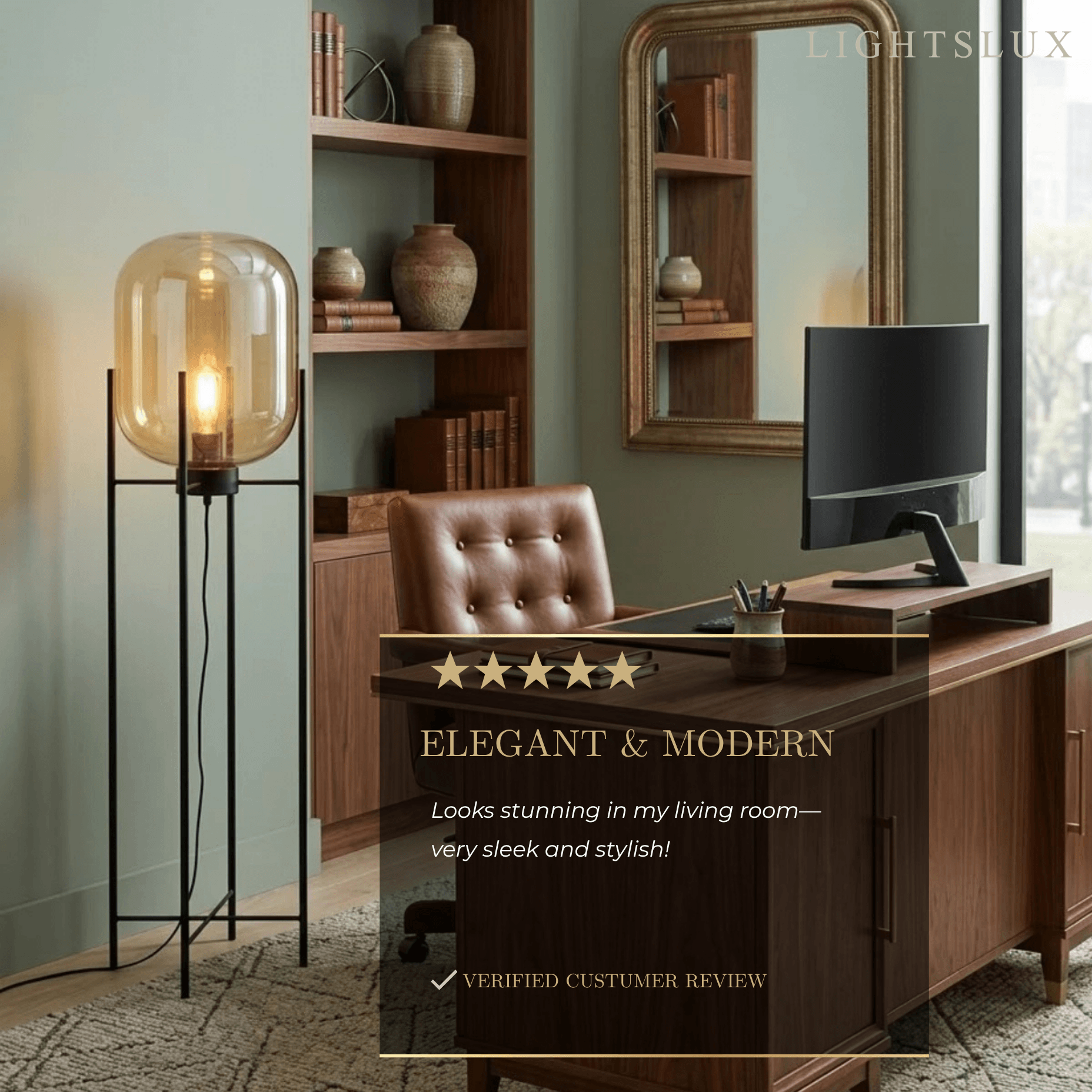 Designer Floor Lamp – Clear Glass & Metal Elliptical Design for Living Room - Flindria