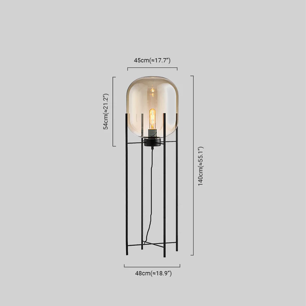 Designer Floor Lamp – Clear Glass & Metal Elliptical Design for Living Room - Flindria