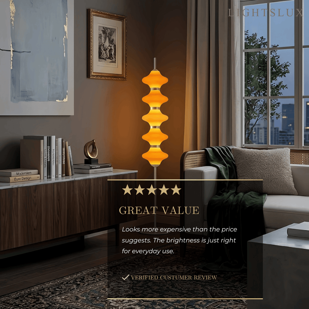 Modern Metal/Glass Floor Lamp - Orange Lantern Design for Bedroom - Flindria
