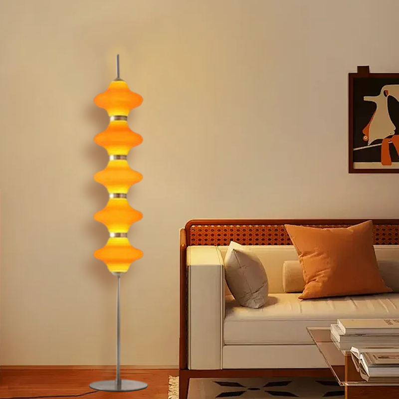 Modern Metal/Glass Floor Lamp - Orange Lantern Design for Bedroom - Flindria