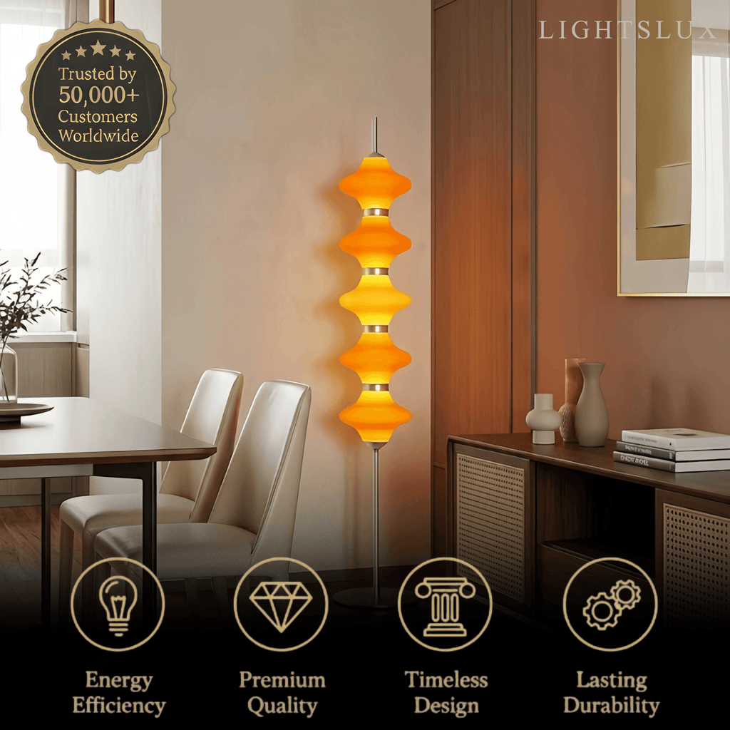 Modern Metal/Glass Floor Lamp - Orange Lantern Design for Bedroom - Flindria