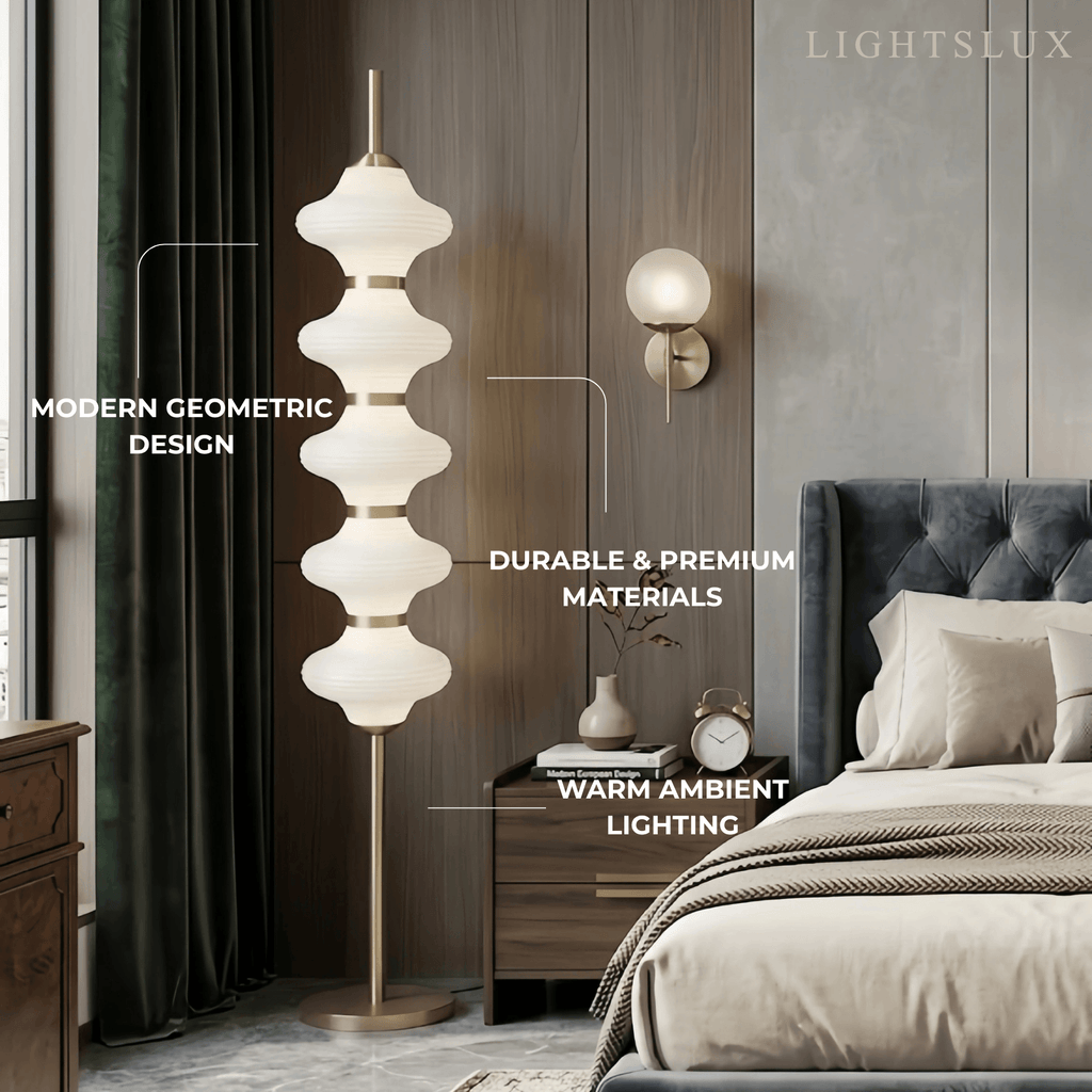 Modern Metal/Glass Floor Lamp - Orange Lantern Design for Bedroom - Flindria
