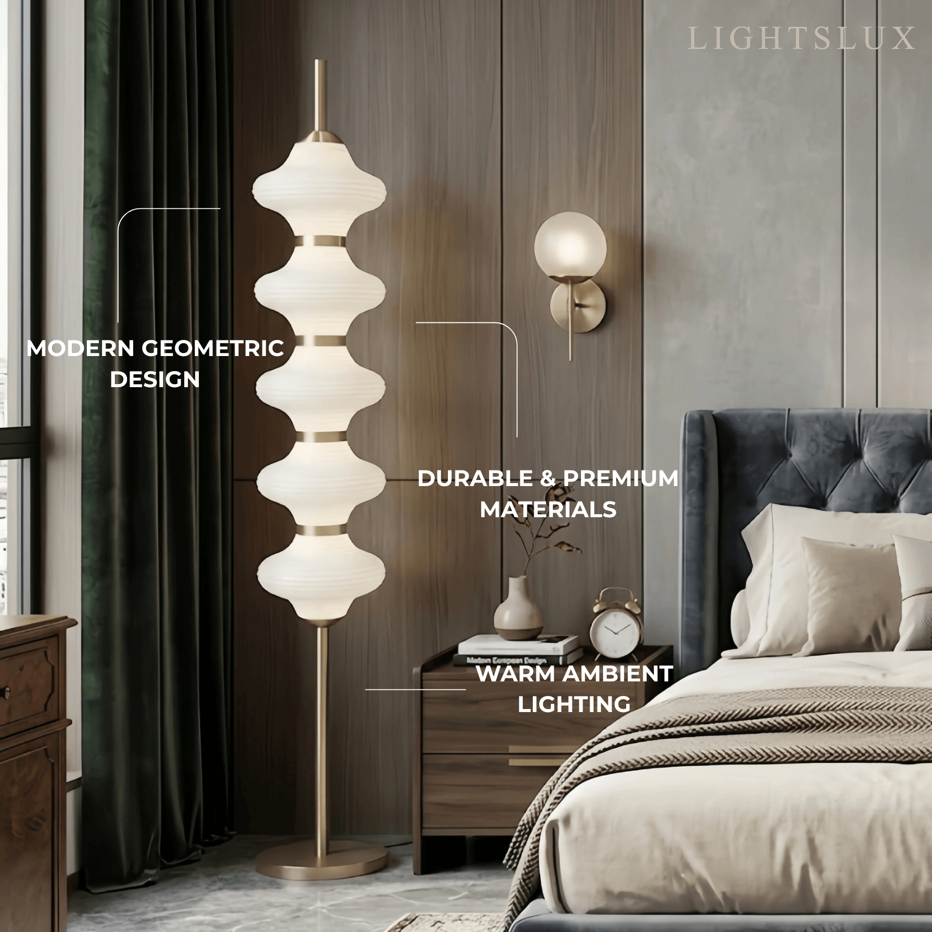 Modern Metal/Glass Floor Lamp - Orange Lantern Design for Bedroom - Flindria