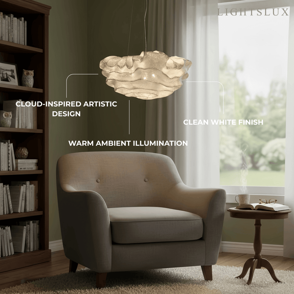 Art Deco Cloud-Shaped White Pendant Light – Metal Fixture for Living Room - Flindria