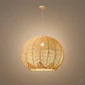 Farmhouse Wood Pendant Light – Metal & Rattan Globe for Bedroom - Flindria