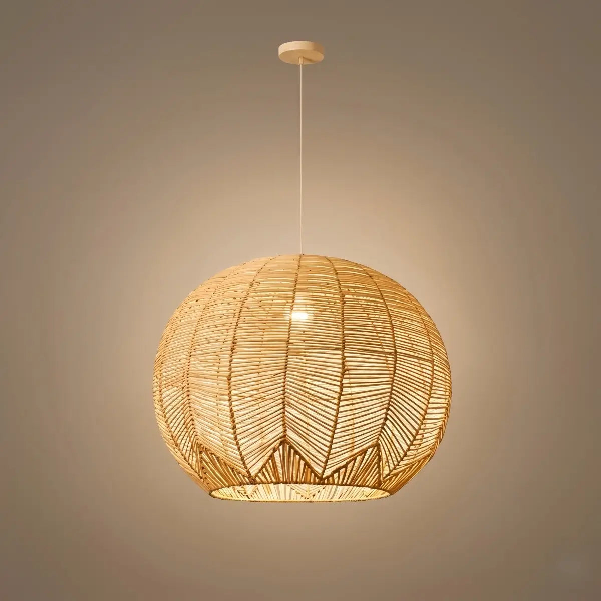 Farmhouse Wood Pendant Light – Metal & Rattan Globe for Bedroom - Flindria