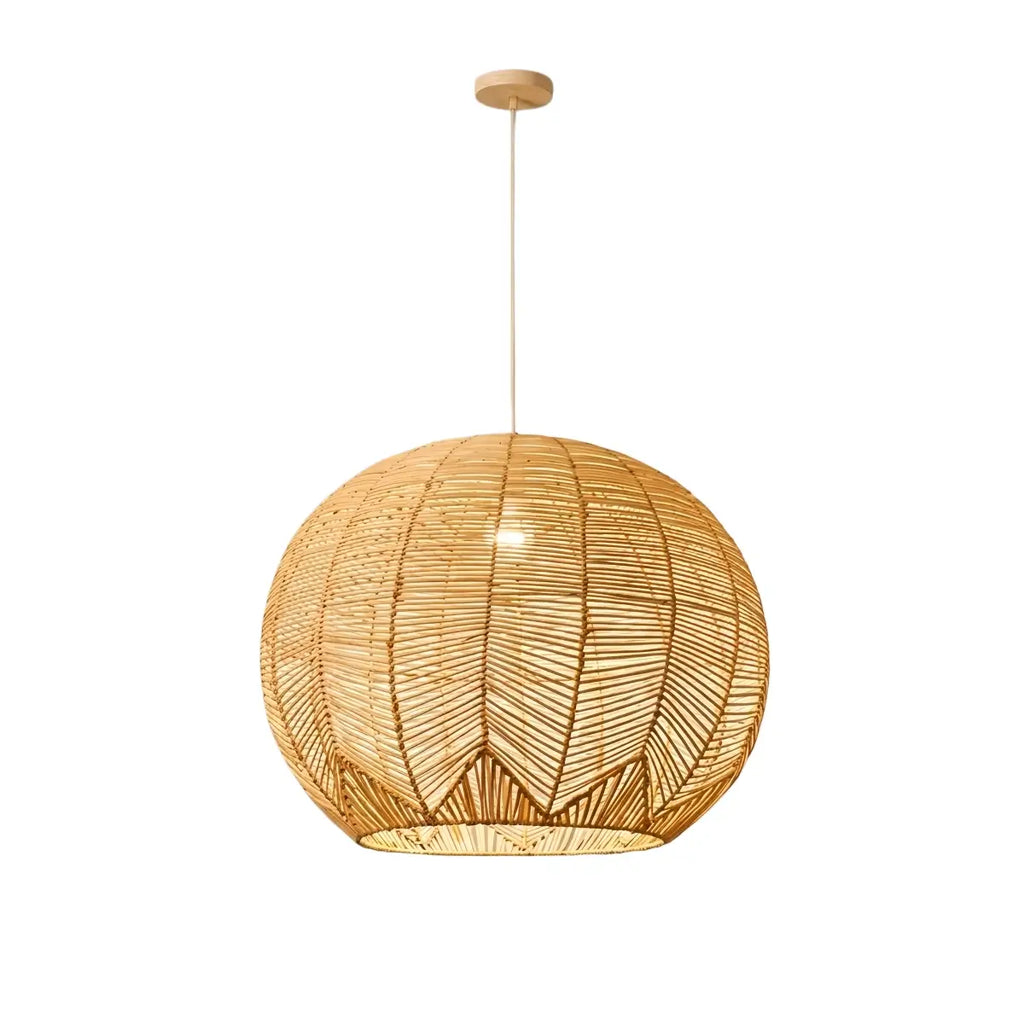 Farmhouse Wood Pendant Light – Metal & Rattan Globe for Bedroom - Flindria
