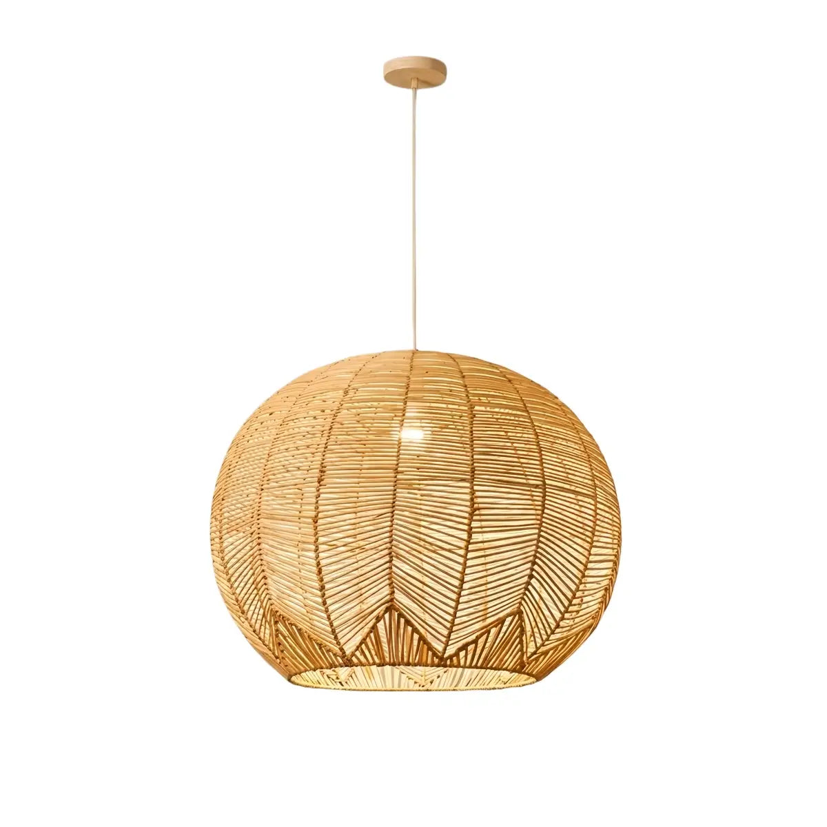 Farmhouse Wood Pendant Light – Metal & Rattan Globe for Bedroom - Flindria