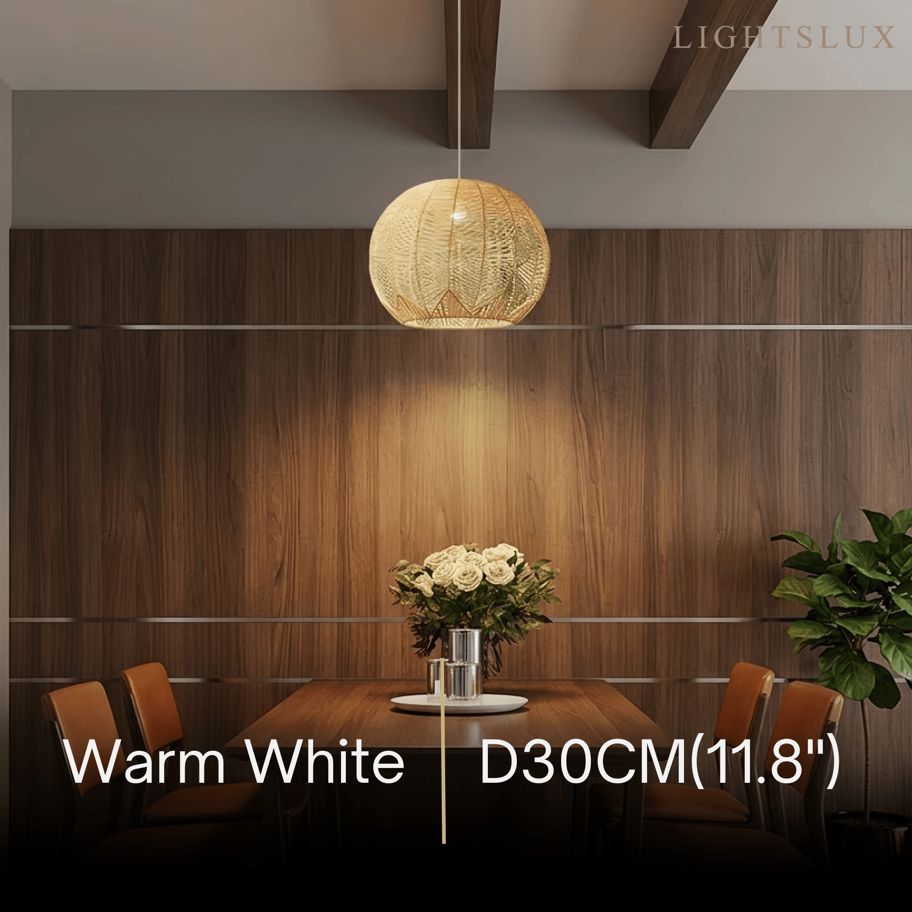 Farmhouse Wood Pendant Light – Metal & Rattan Globe for Bedroom - Flindria