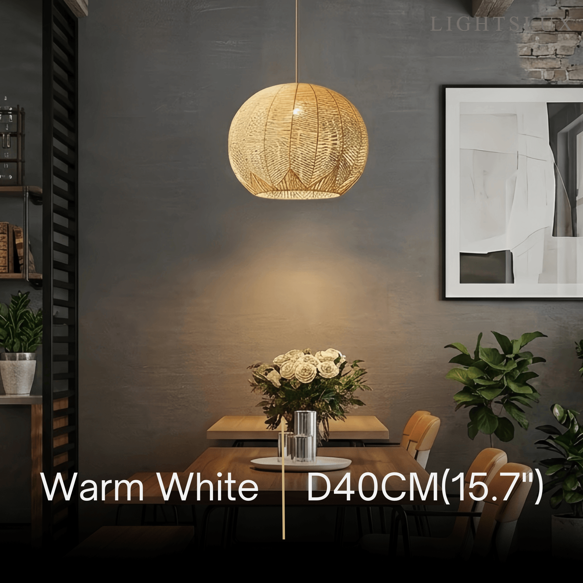 Farmhouse Wood Pendant Light – Metal & Rattan Globe for Bedroom - Flindria