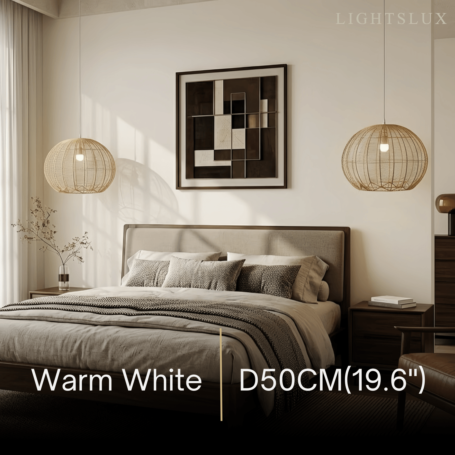 Farmhouse Wood Pendant Light – Metal & Rattan Globe for Bedroom - Flindria