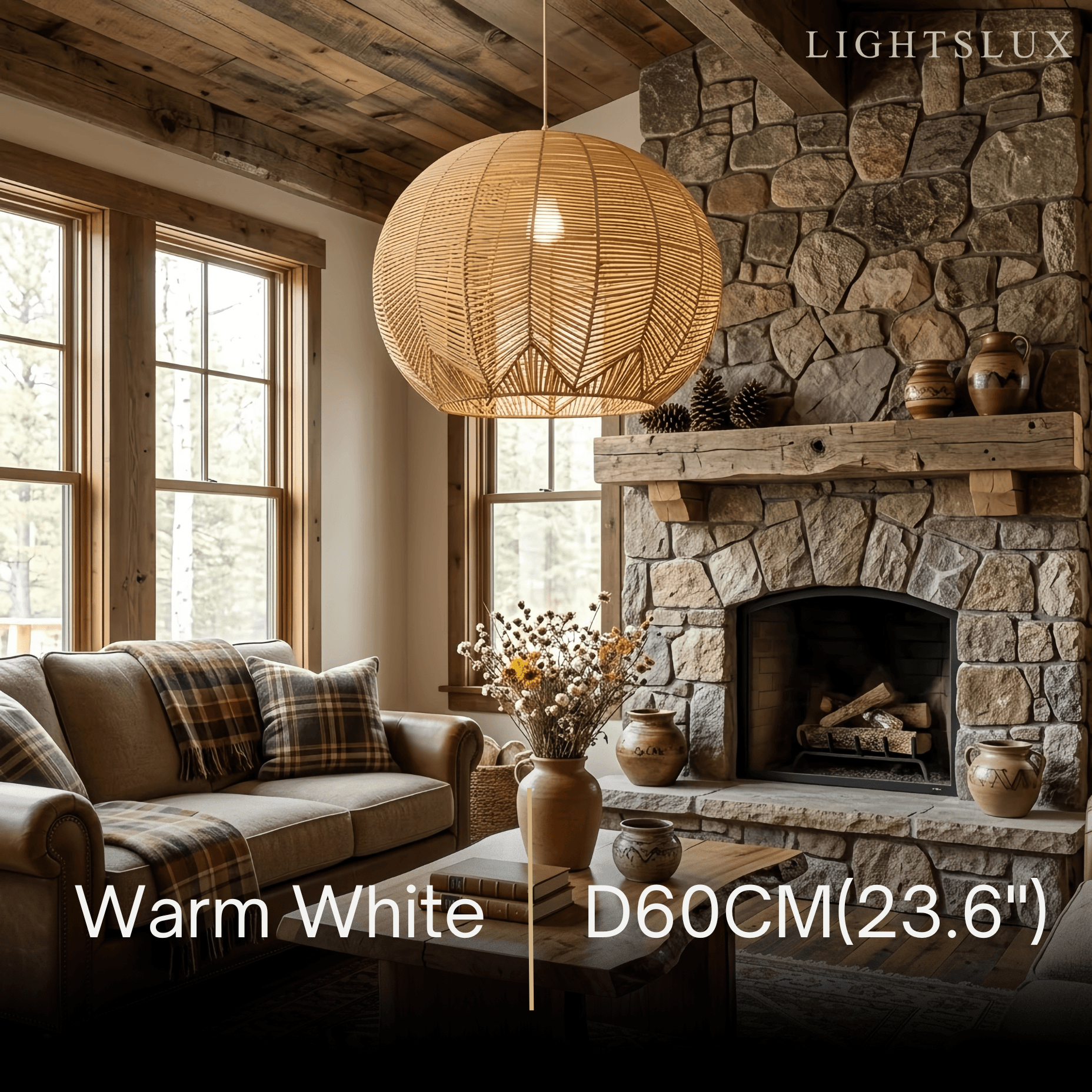 Farmhouse Wood Pendant Light – Metal & Rattan Globe for Bedroom - Flindria