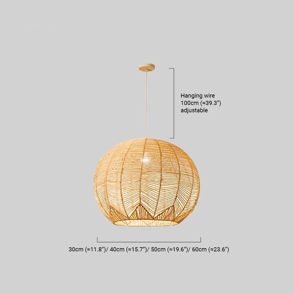 Farmhouse Wood Pendant Light – Metal & Rattan Globe for Bedroom - Flindria