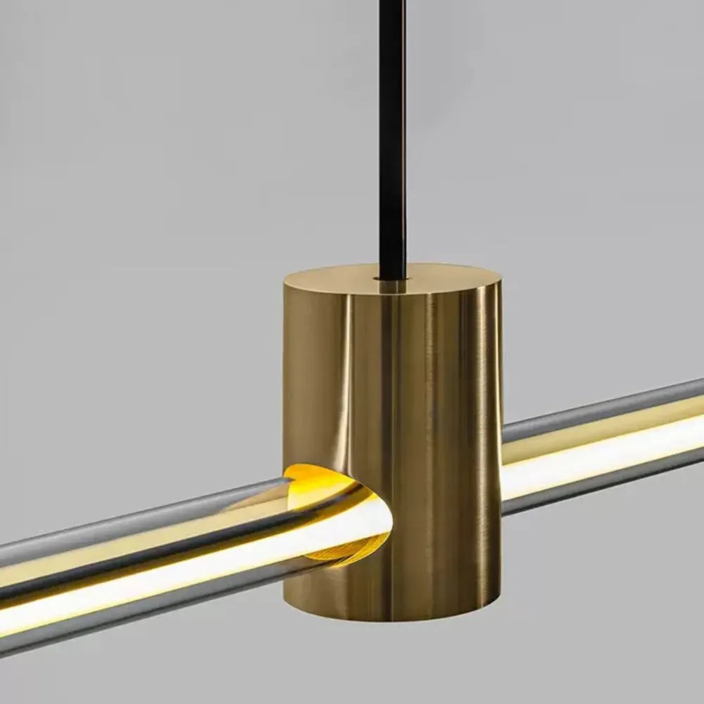 Modern Metal & Acrylic Pendant Light - Brown/Red Linear Design for Bedroom - Flindria