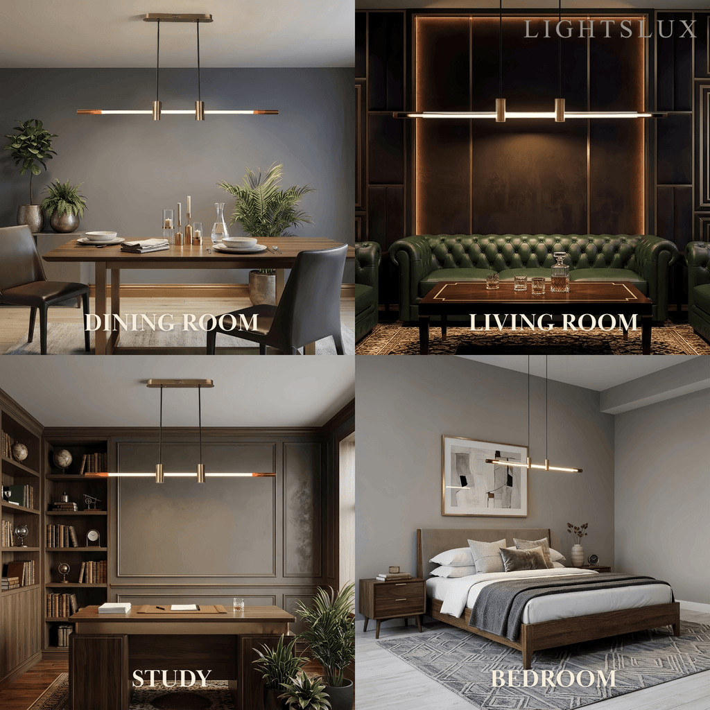 Modern Metal & Acrylic Pendant Light - Brown/Red Linear Design for Bedroom - Flindria