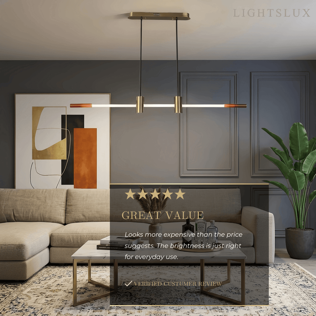 Modern Metal & Acrylic Pendant Light - Brown/Red Linear Design for Bedroom - Flindria