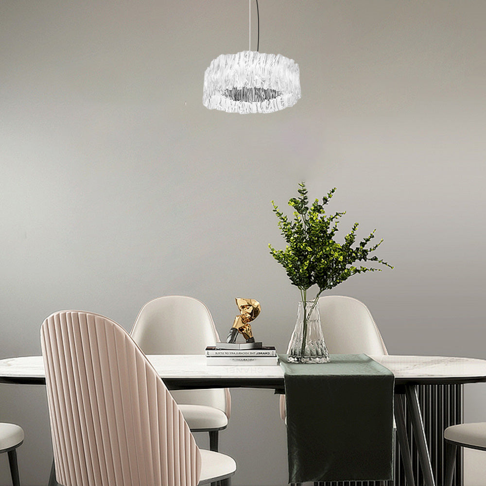 Designer Luxury Pleated Pendant Light – White/Gold/Chrome Acrylic for Living Room - Flindria