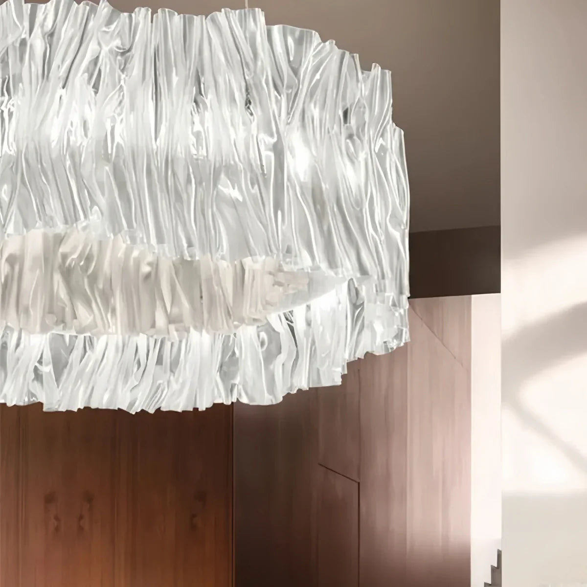 Designer Luxury Pleated Pendant Light – White/Gold/Chrome Acrylic for Living Room - Flindria