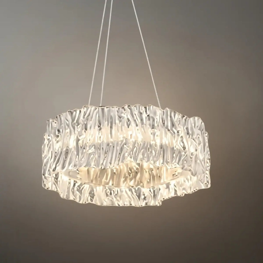 Designer Luxury Pleated Pendant Light – White/Gold/Chrome Acrylic for Living Room - Flindria