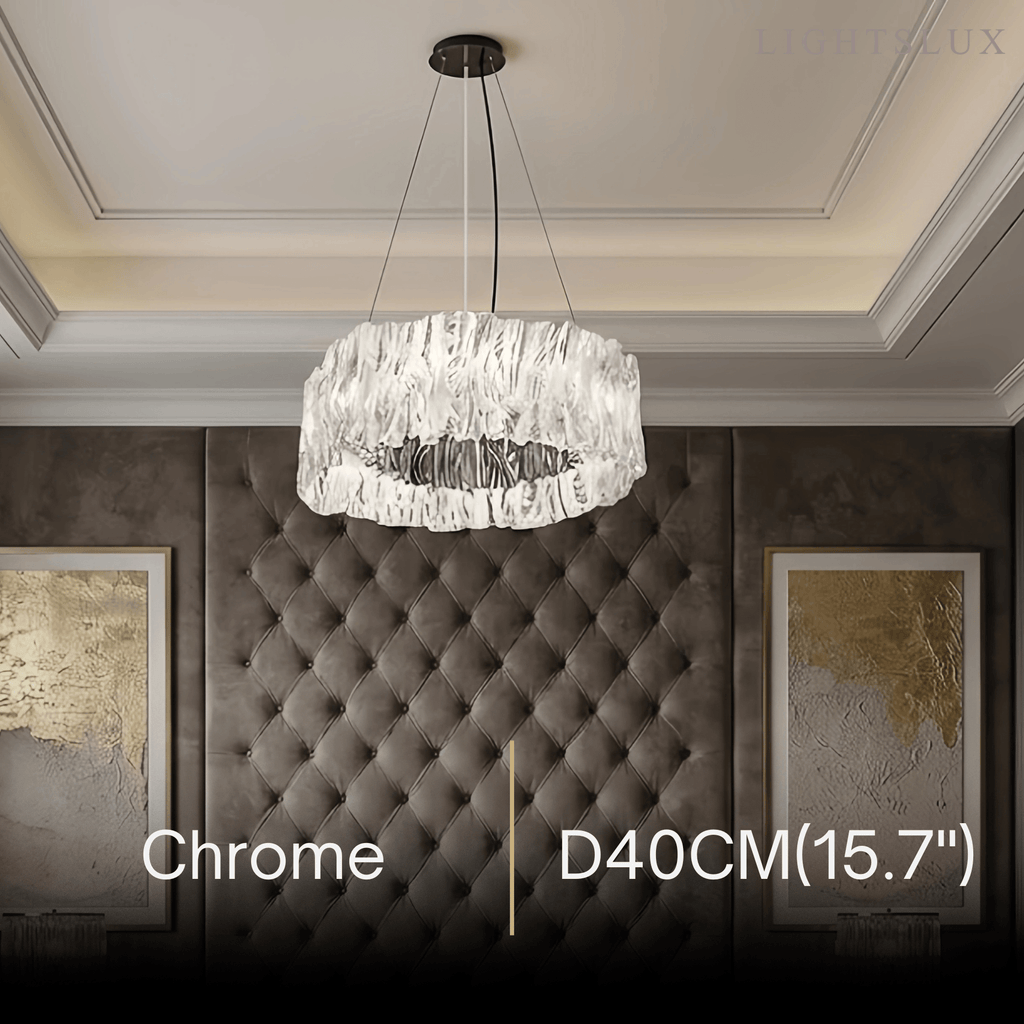 Designer Luxury Pleated Pendant Light – White/Gold/Chrome Acrylic for Living Room - Flindria