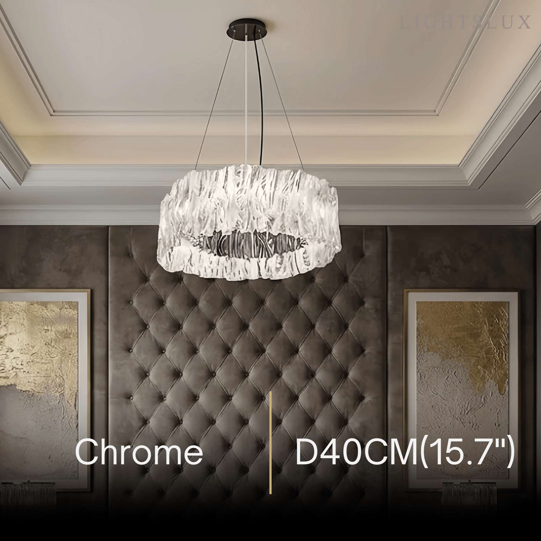 Designer Luxury Pleated Pendant Light – White/Gold/Chrome Acrylic for Living Room - Flindria