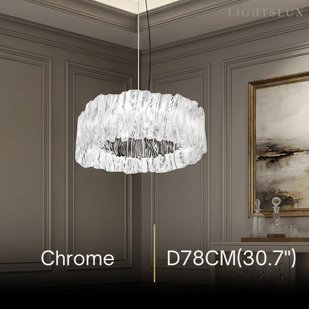 Designer Luxury Pleated Pendant Light – White/Gold/Chrome Acrylic for Living Room - Flindria